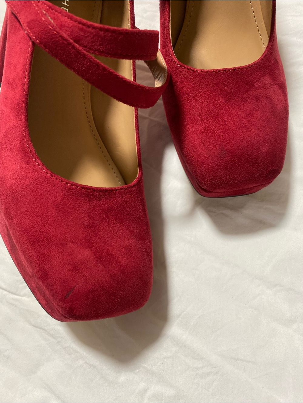 Marc Fisher Red Suede Nicoly Mary Jane Platform chunky Heels - Picture 3 of 9